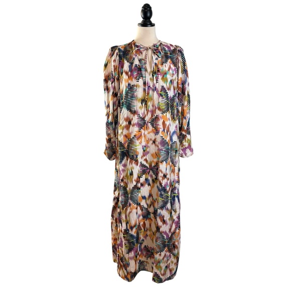 Maria Cher Maxi Dress Tie Neck Corset Lace Back Long Sleeve Multicolor, Size L - Picture 3 of 15